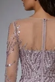 Elegant Pink Embellished Dress with sleeves and Pretty Sequin Dress with Overlay - Pink Sequin Evening Gown Plus Size