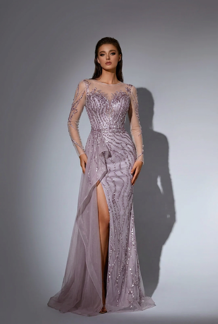Elegant Pink Embellished Dress with sleeves and Pretty Sequin Dress with Overlay - Pink Sequin Evening Gown Plus Size