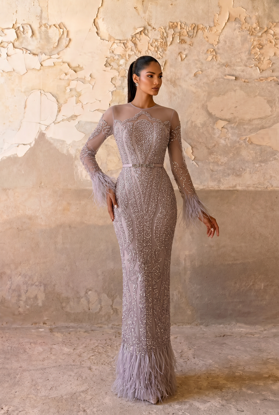elegant beaded dresses Samira Long Sleeve Beaded Dress