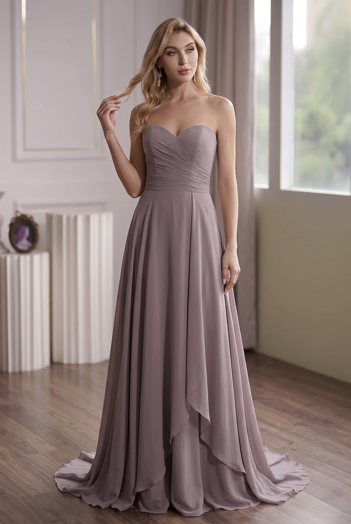 Elegant Purple A-Line Strapless Bridesmaid Dress with Sweetheart Neckl – WonderlandByLilian