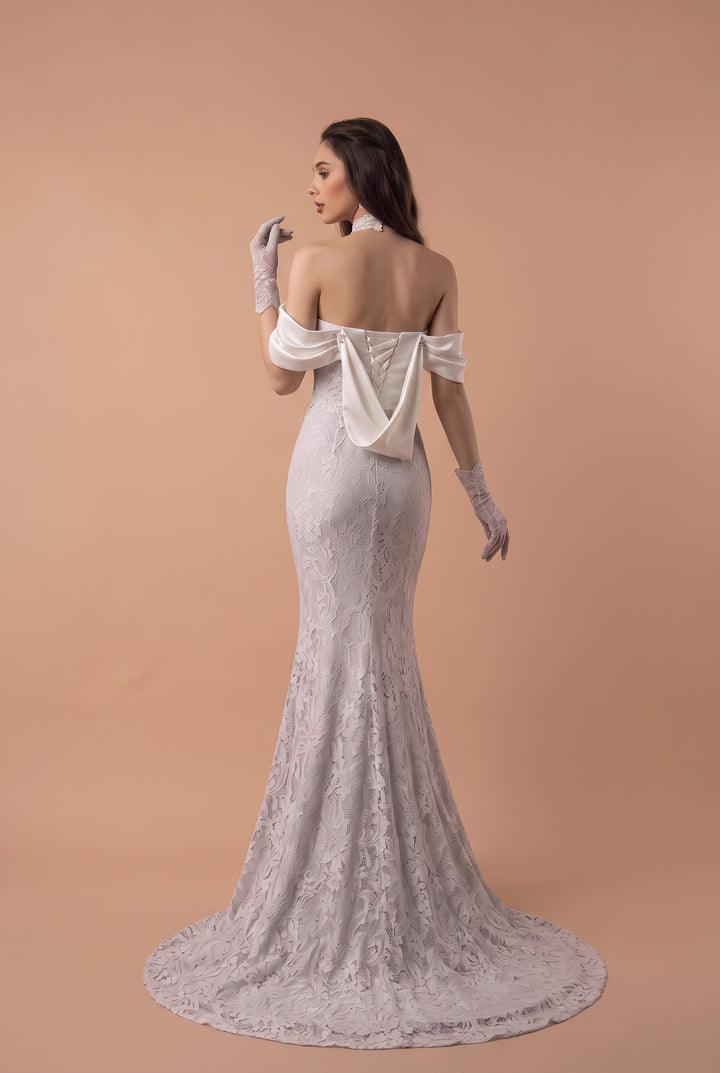Elegant White Evening Dress with Lace - White Off-Shoulder Gown - Embellished Dress with Corset Back Plus Size
