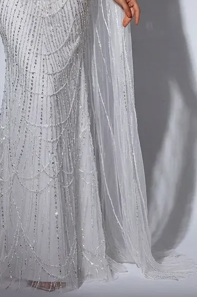 Elegant White One-Shoulder Sequin Dress - Pretty Beaded Gown with Asymmetrical Design - Sequin Evening Gown Plus Size
