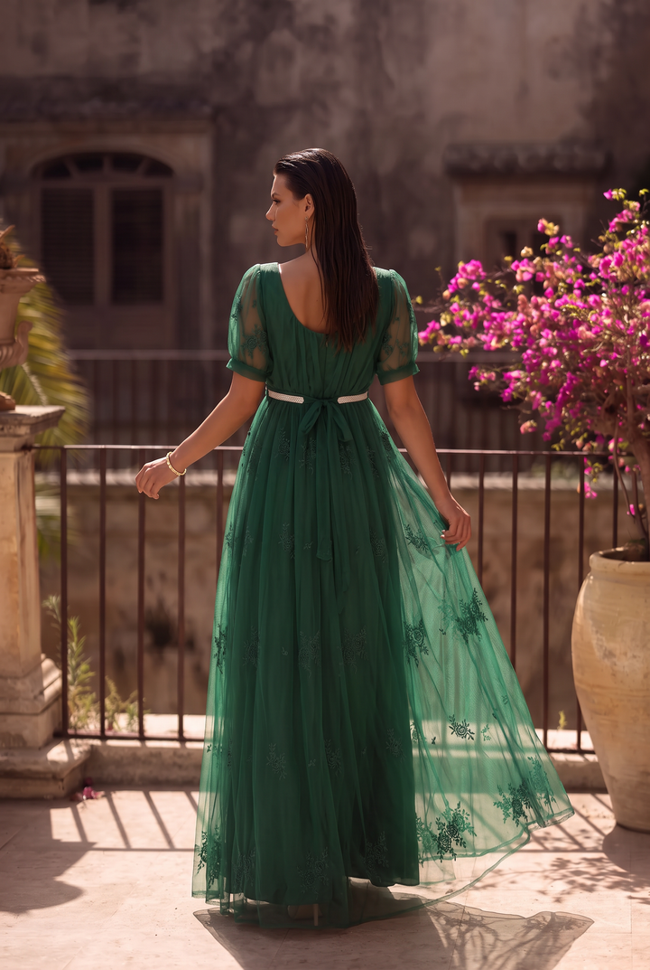 Emerald Embroidery Bridgerton Green Regency Era Ball Gown -Empire Waist Dress - Plus Size
