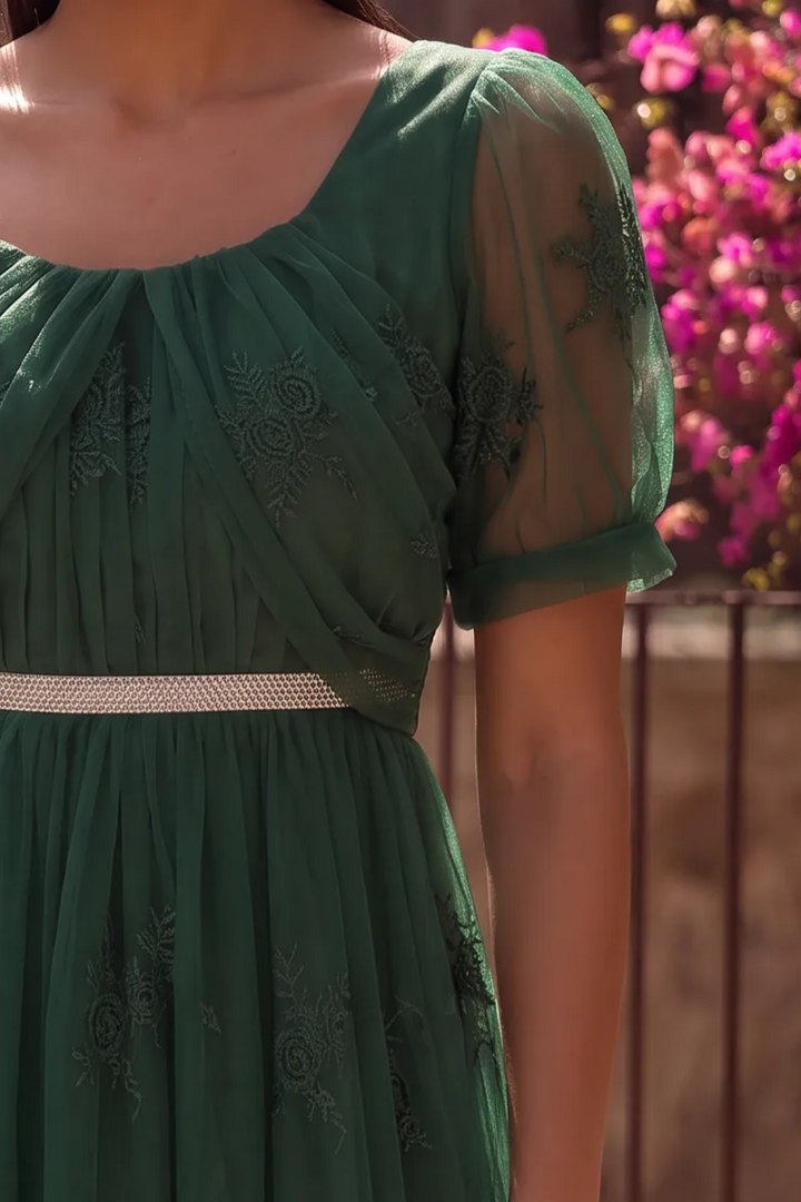 Emerald Embroidery Bridgerton Green Regency Era Ball Gown -Empire Waist Dress - Plus Size