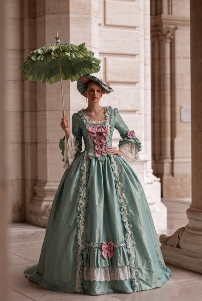 enchanted forest green dress Emerald and Pink Rococo – Floral Ball Gown with Marie Antoinette Elegance and Baroque Wedding Dress Plus Size Women Plus