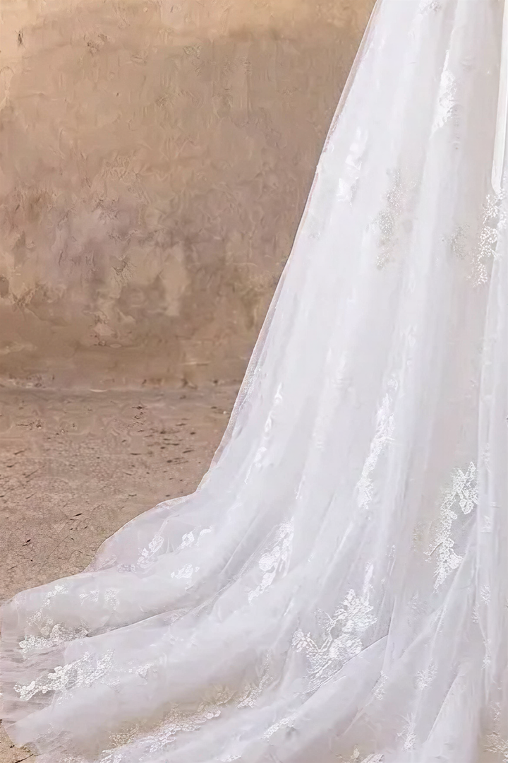 Enchanting Elegance: Ready-to-Wear Modest Lace Wedding Dress with Short Sleeves  Plus Size