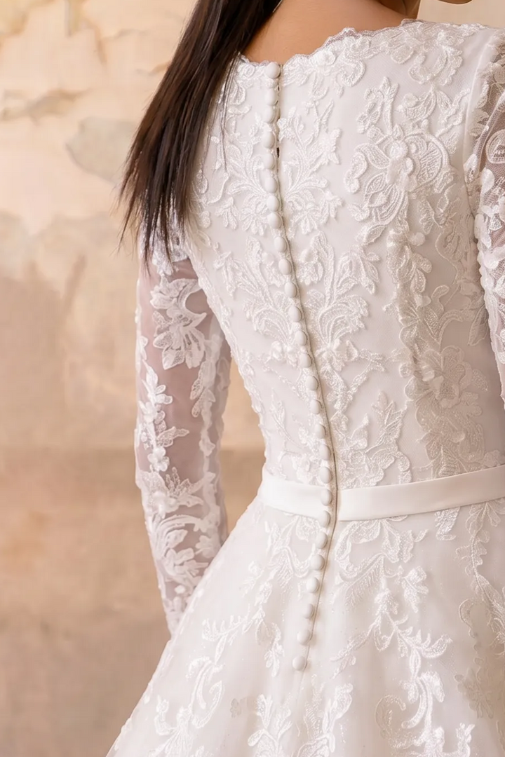 Enchanting Sparkle: Modest Ball Gown Lace Long Sleeve Wedding Dress Plus Size