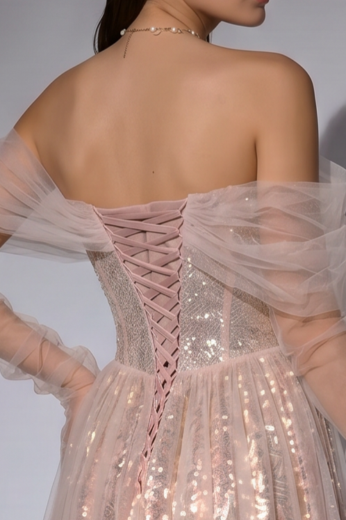 Fairy Princess Style Pink Off-shoulder Prom Dress Plus Size