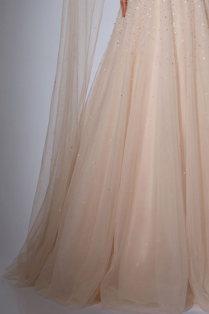 Fairy Tulle Wedding Dress With Cape - White Beaded Ball Gown With Embellished  Plus Size