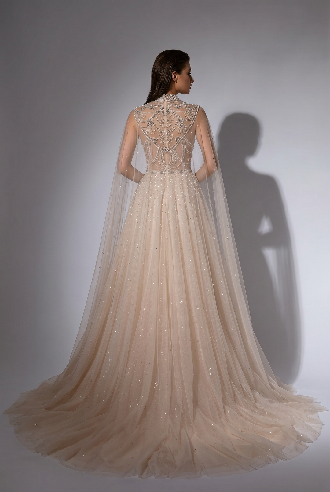Fairy Tulle Wedding Dress With Cape - White Beaded Ball Gown With Embellished  Plus Size