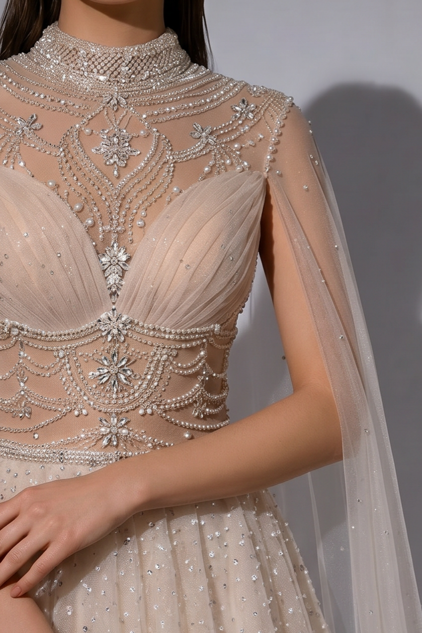 Fairy Tulle Wedding Dress With Cape - White Beaded Ball Gown With Embellished  Plus Size