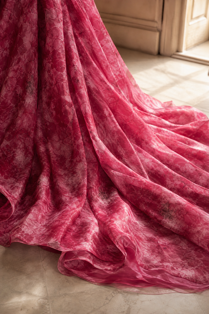 Flower Ball Gown Red Prom Dress – Strapless Evening Dress with Draped Floral Tulle Skirt Plus Size