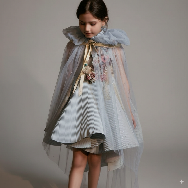 Light Blue Sleeveless Flower Girl Dress with 3D Floral Appliqué – Elegant Tulle Folwer Girl Dress Plus Size