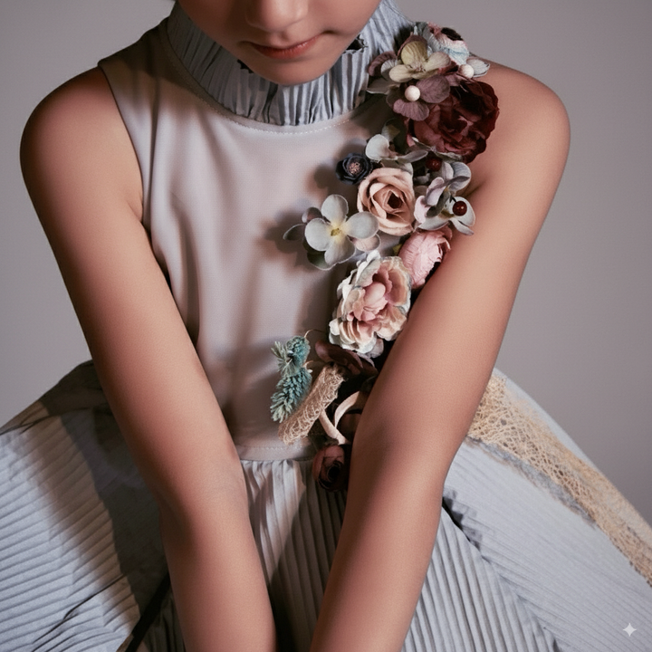 Light Blue Sleeveless Flower Girl Dress with 3D Floral Appliqué – Elegant Tulle Folwer Girl Dress Plus Size
