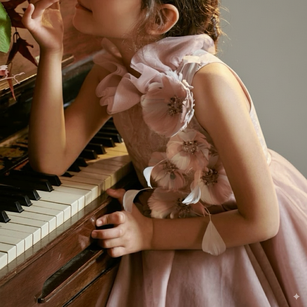 Dusty Mauve Pink Tulle Flower Girl Dress with 3D Floral Embroidery – Elegant Flower Girl Gown Plus Size