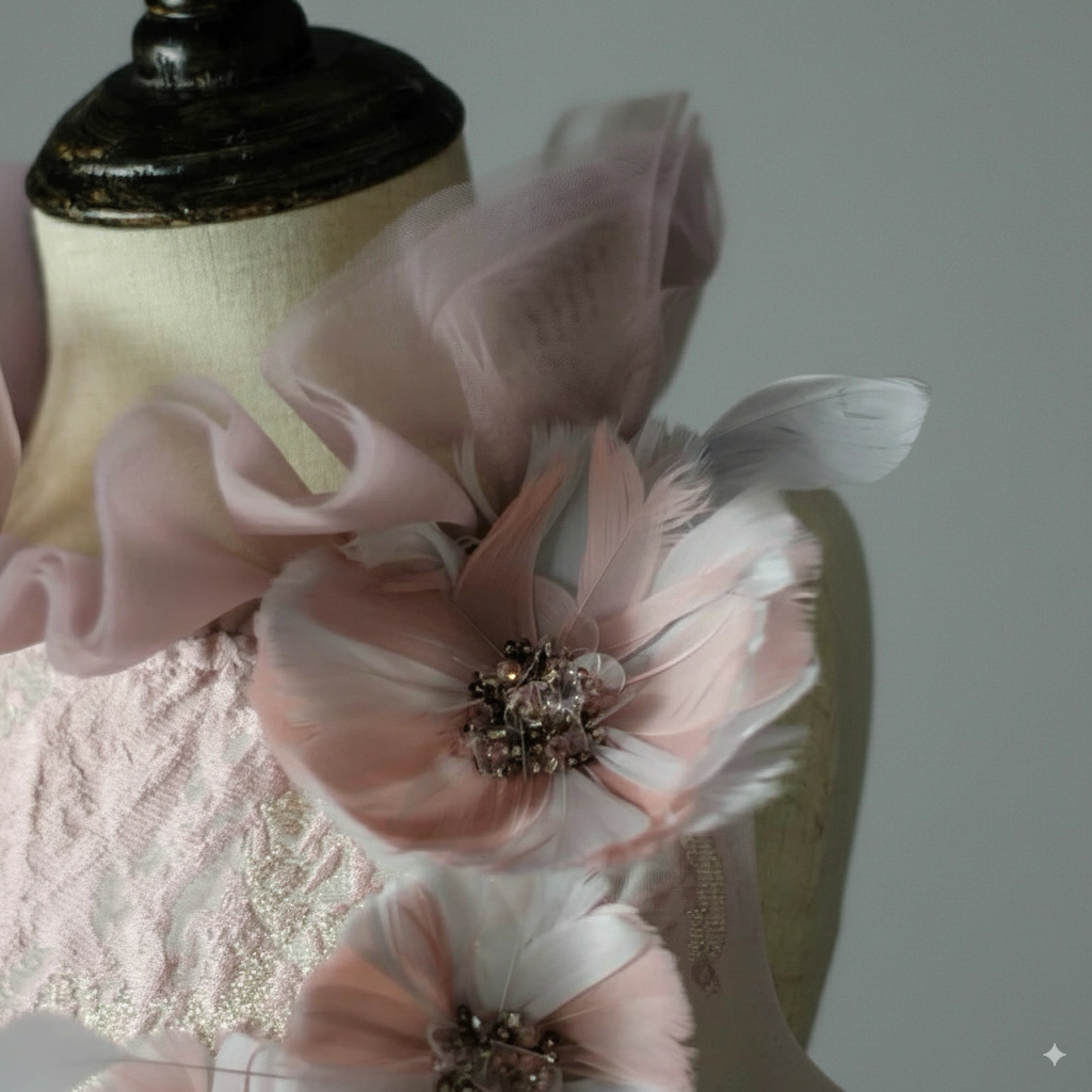 Dusty Mauve Pink Tulle Flower Girl Dress with 3D Floral Embroidery – Elegant Flower Girl Gown Plus Size