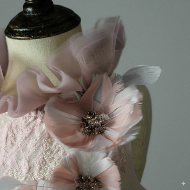 Dusty Mauve Pink Tulle Flower Girl Dress with 3D Floral Embroidery – Elegant Flower Girl Gown Plus Size