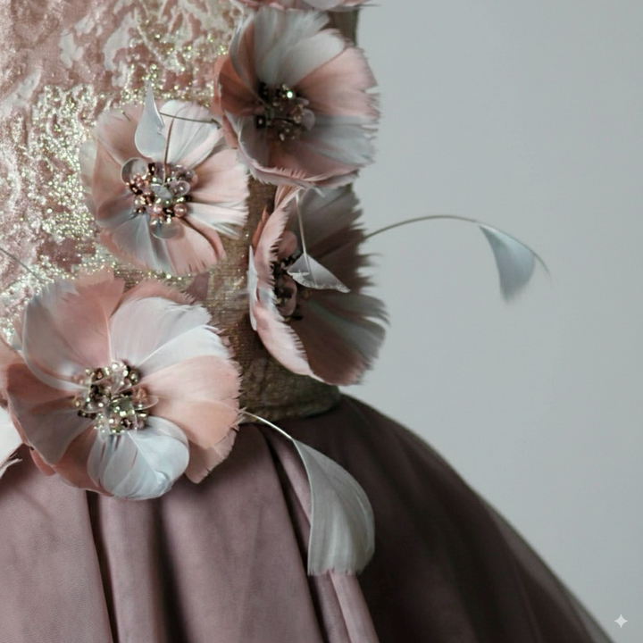 Dusty Mauve Pink Tulle Flower Girl Dress with 3D Floral Embroidery – Elegant Flower Girl Gown Plus Size