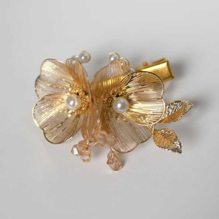 Bridgerton-Inspired Handmade Regency Era Gold Floral Headpieces with Pearls - Golden Hair Accessory