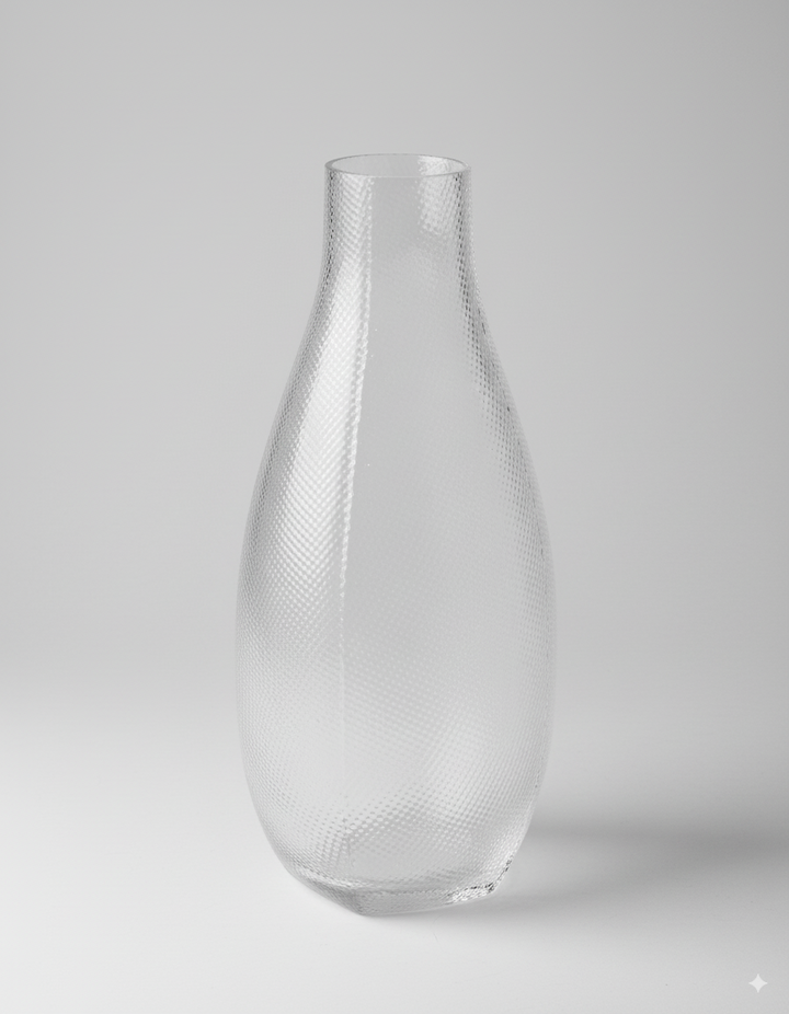 Minimalist Handmade Murano Clear Glass Carafe and Bowl Set with Nano Texture Italian Import