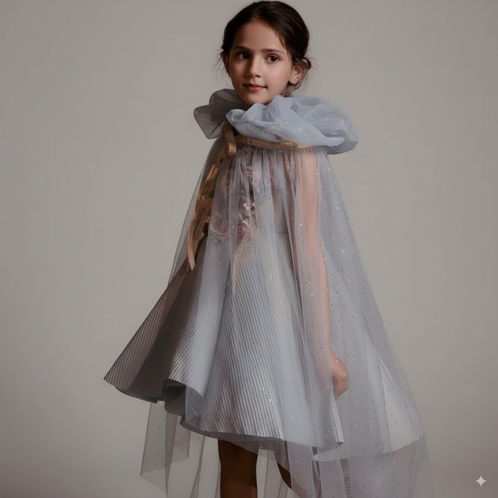 Light Blue Sleeveless Flower Girl Dress with 3D Floral Appliqué – Elegant Tulle Folwer Girl Dress Plus Size