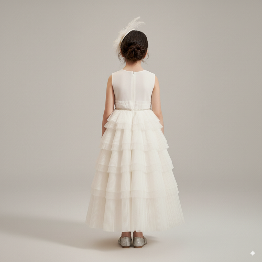 Ivory Layered Tulle Flower Girl Dress with Gold Embroidery – Special Occasion  Flower Girl Dress Plus Size