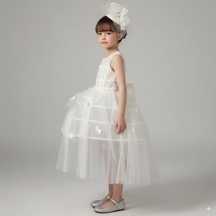 White Flower Girl Dress for Wedding – Elegant Tulle Flower Girl Dress with Lace Appliqué Plus Size