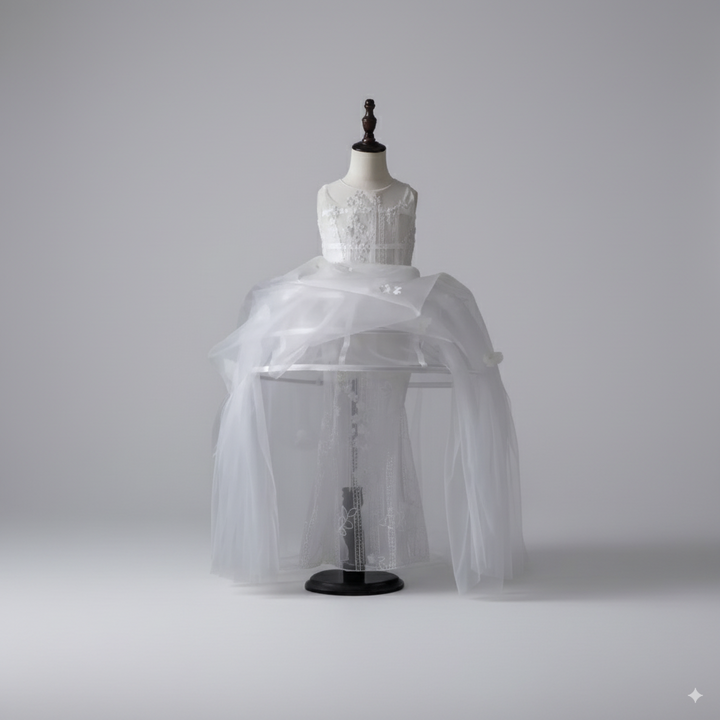 White Flower Girl Dress for Wedding – Elegant Tulle Flower Girl Dress with Lace Appliqué Plus Size