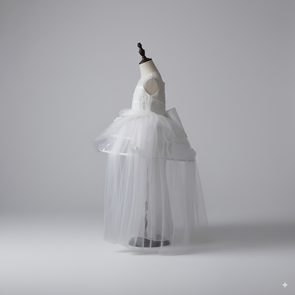 White Flower Girl Dress for Wedding – Elegant Tulle Flower Girl Dress with Lace Appliqué Plus Size