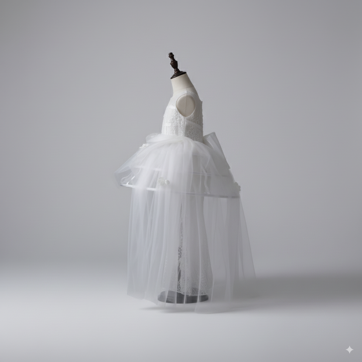 White Flower Girl Dress for Wedding – Elegant Tulle Flower Girl Dress with Lace Appliqué Plus Size