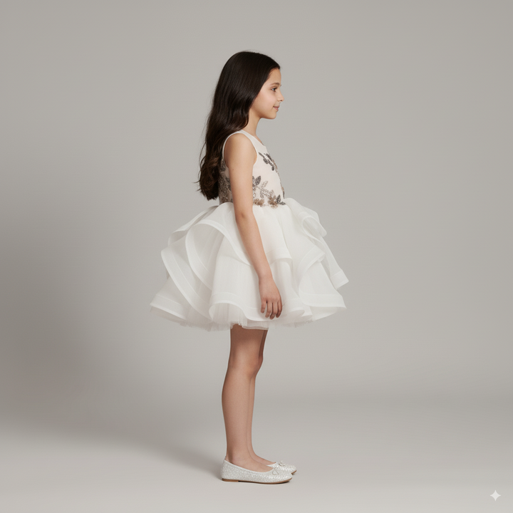 White Tulle Flower Girl Dress with 3D Floral Embroidery – Special Occasion Flower Girl Dress Plus Size