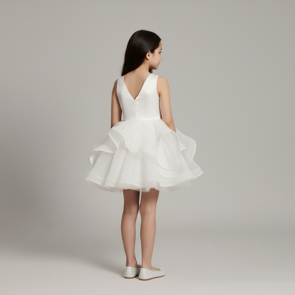 White Tulle Flower Girl Dress with 3D Floral Embroidery – Special Occasion Flower Girl Dress Plus Size