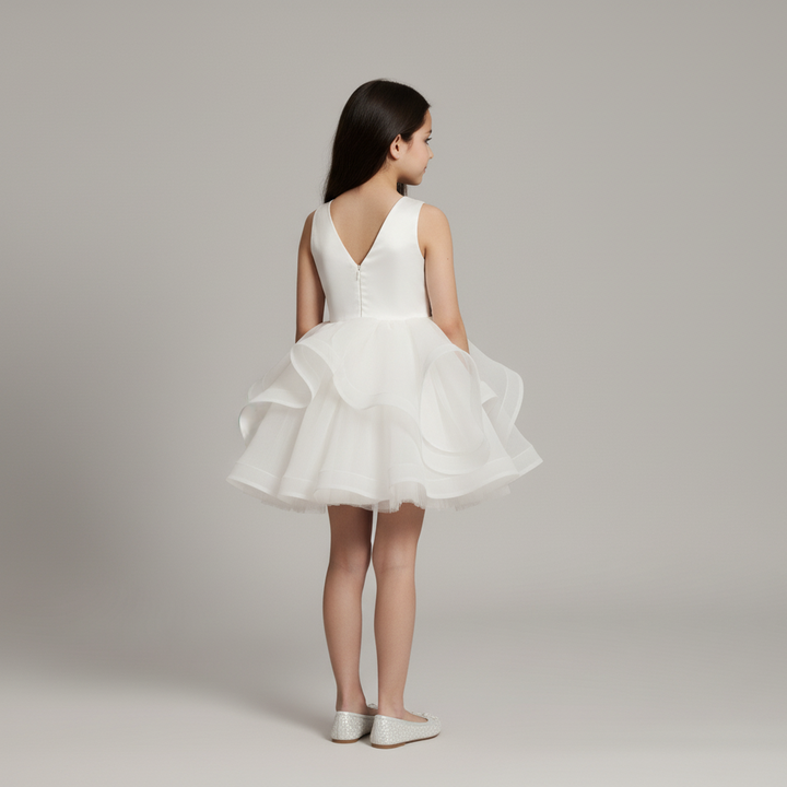 White Tulle Flower Girl Dress with 3D Floral Embroidery – Special Occasion Flower Girl Dress Plus Size