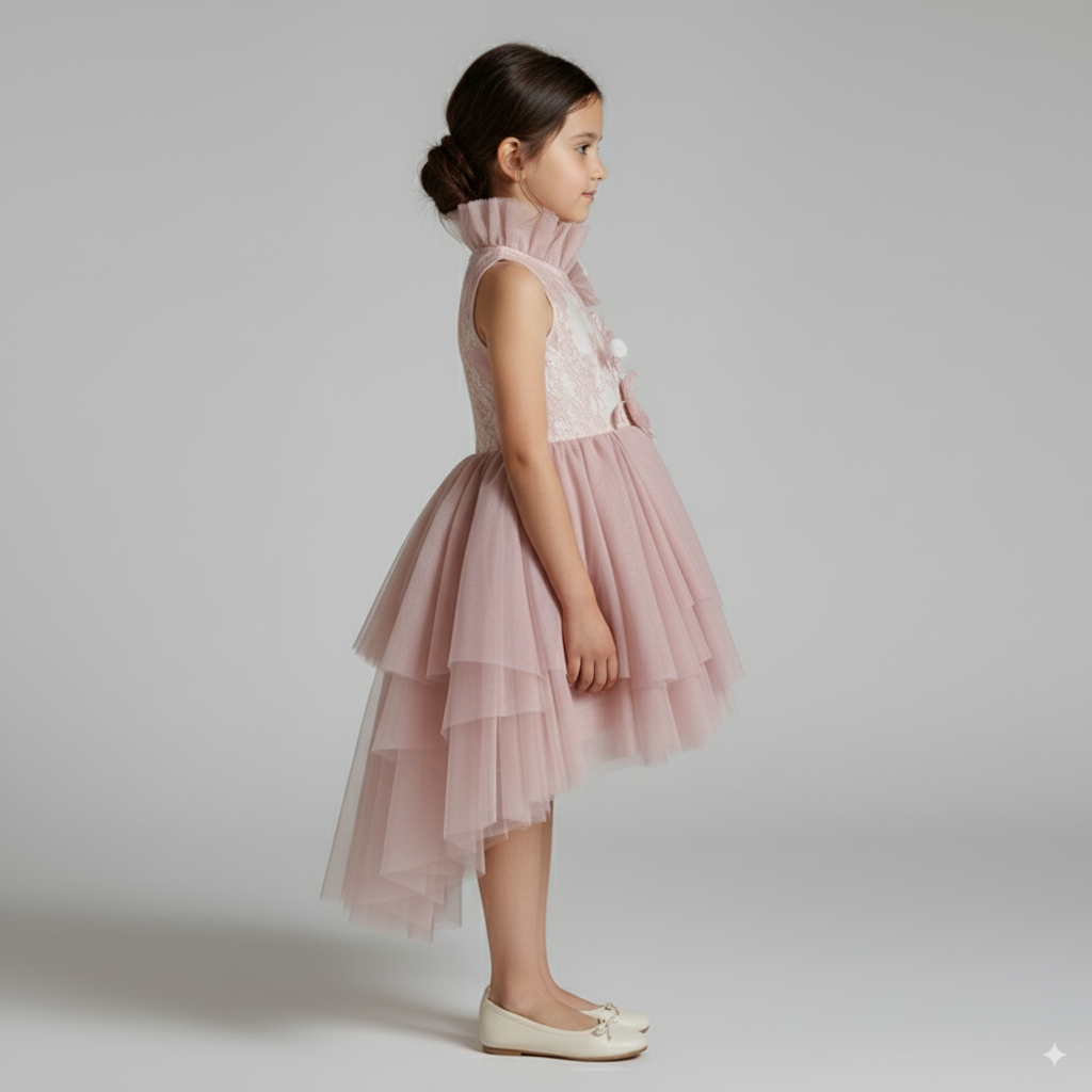 Dusty Mauve Pink Tulle Flower Girl Dress with 3D Floral Embroidery – Elegant Flower Girl Gown Plus Size