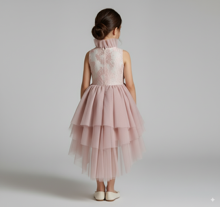 Dusty Mauve Pink Tulle Flower Girl Dress with 3D Floral Embroidery – Elegant Flower Girl Gown Plus Size