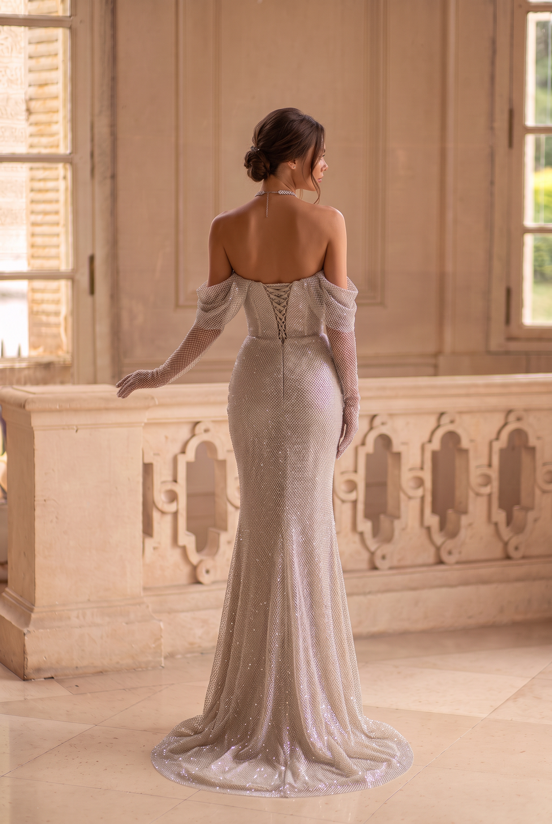 Gold Sequins Evening Gown with Corset Back – Strapless Formal Dress with Draped Sequin Layers Plus Size