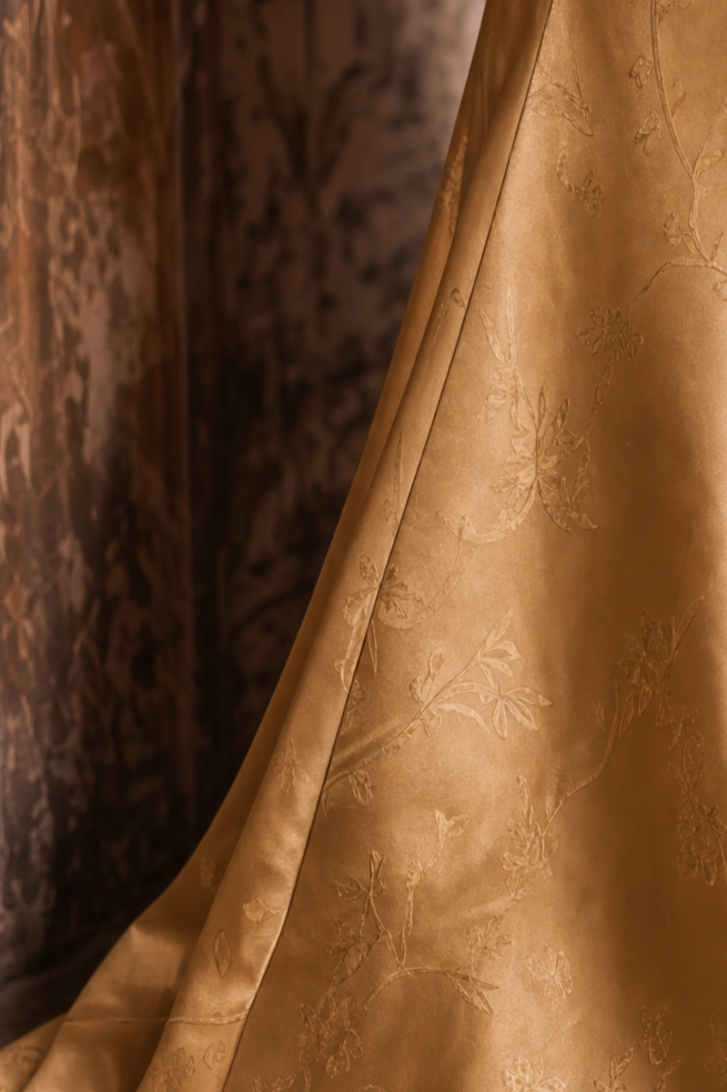 Golden Yellow Off-Shoulder Satin Evening Gown with Black Detail - Plus Size