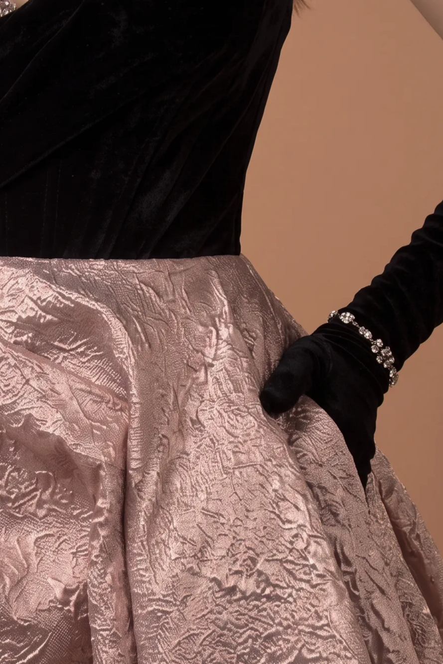 Gothic Black And Pink Beaded Wedding Dress With Gloves - Evening Gown Plus Size
