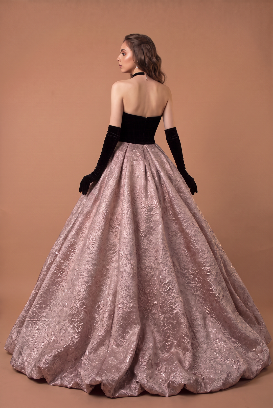 Gothic Black And Pink Beaded Wedding Dress With Gloves - Evening Gown Plus Size