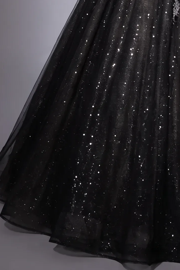 Gothic Black Off-Shoulder Wedding Dress with Embellished Tulle Plus Size