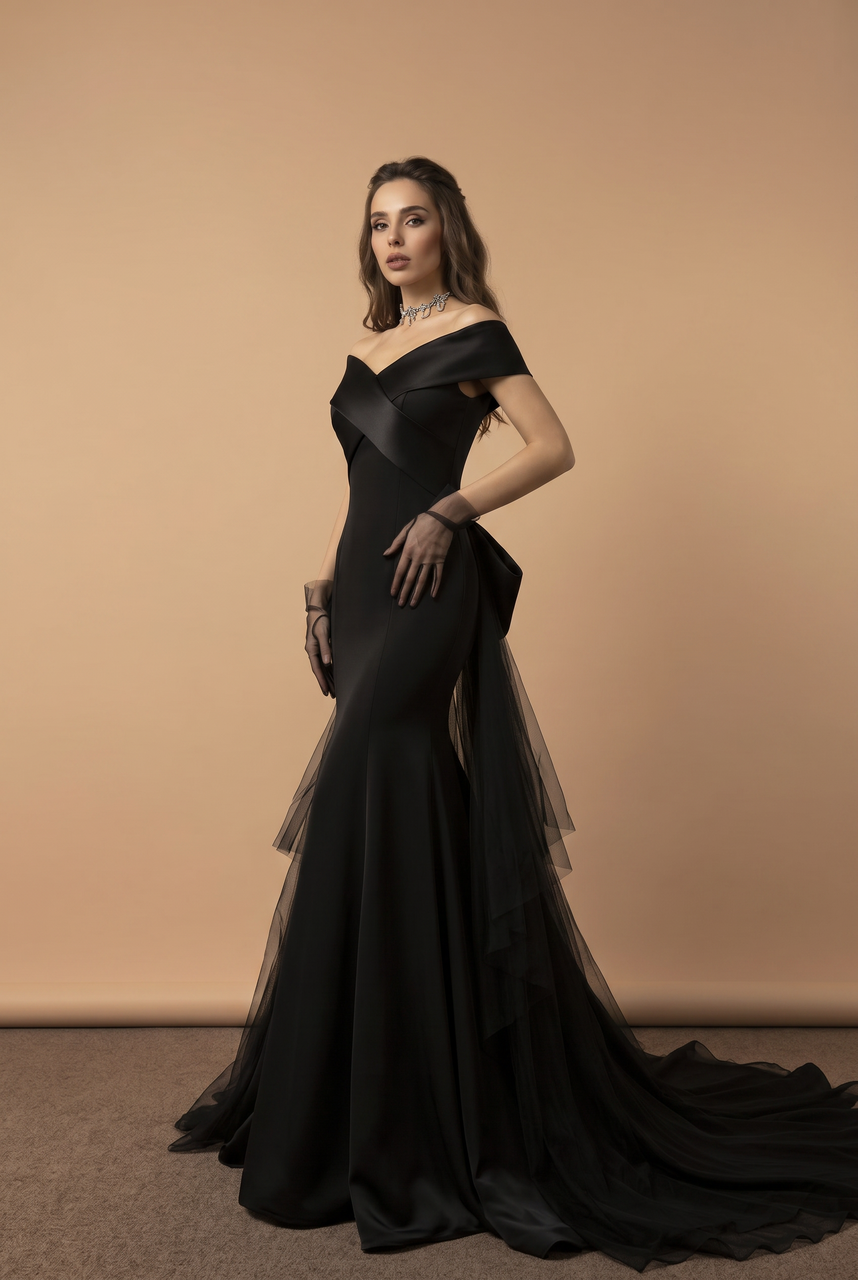 black mermaid wedding dress ZAPAKASA Women Black Formal Dress Mermaid Off The Shoulder Long Sleeves  Mesh And Lace Long Black Tie Dress main image 1