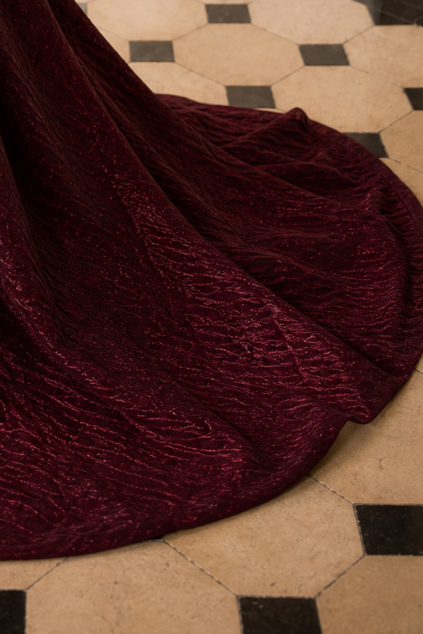 Gothic Burgundy Off-Shoulder Velvet Evening Gown with Train - Plus Size