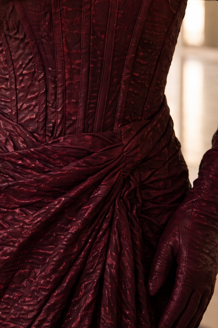 Gothic Burgundy Off-Shoulder Velvet Evening Gown with Train - Plus Size