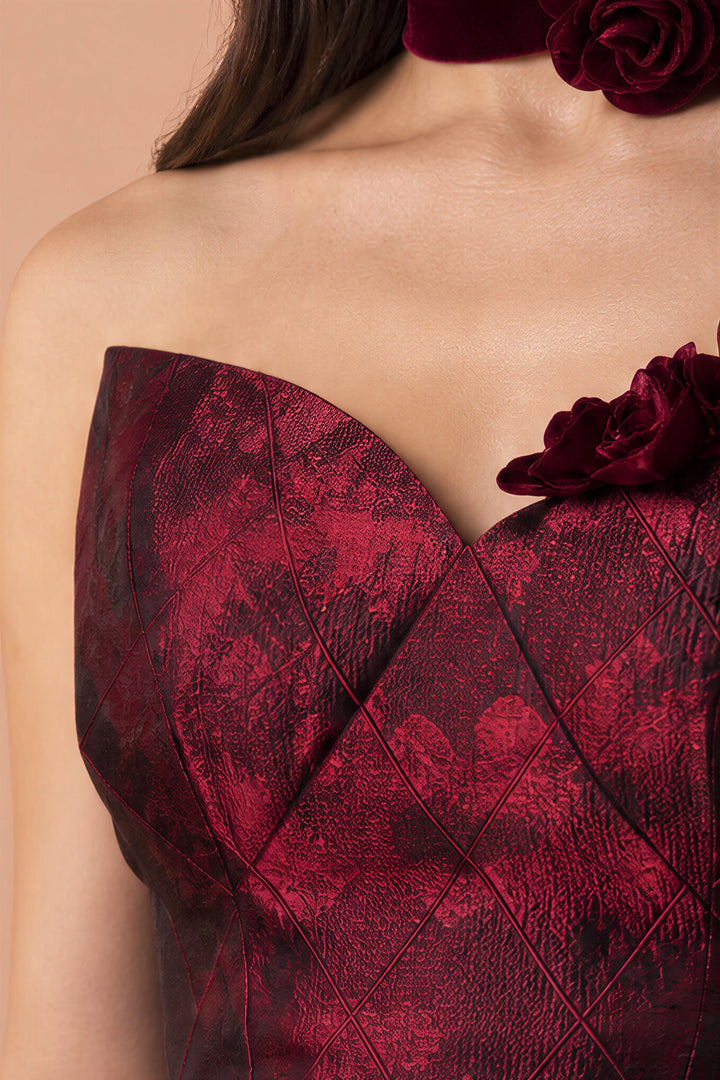 Gothic Burgundy Red Velvet Mermaid Formal Dress -Ball Gown Plus Size