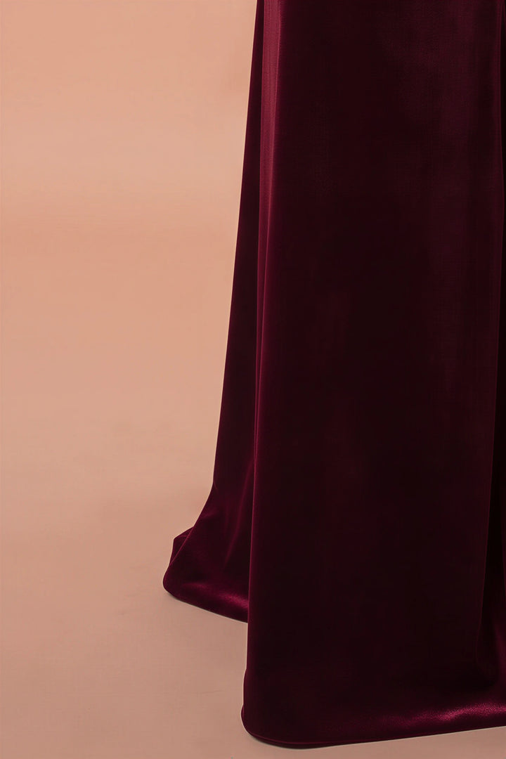 Gothic Burgundy Red Velvet Mermaid Formal Dress -Ball Gown Plus Size