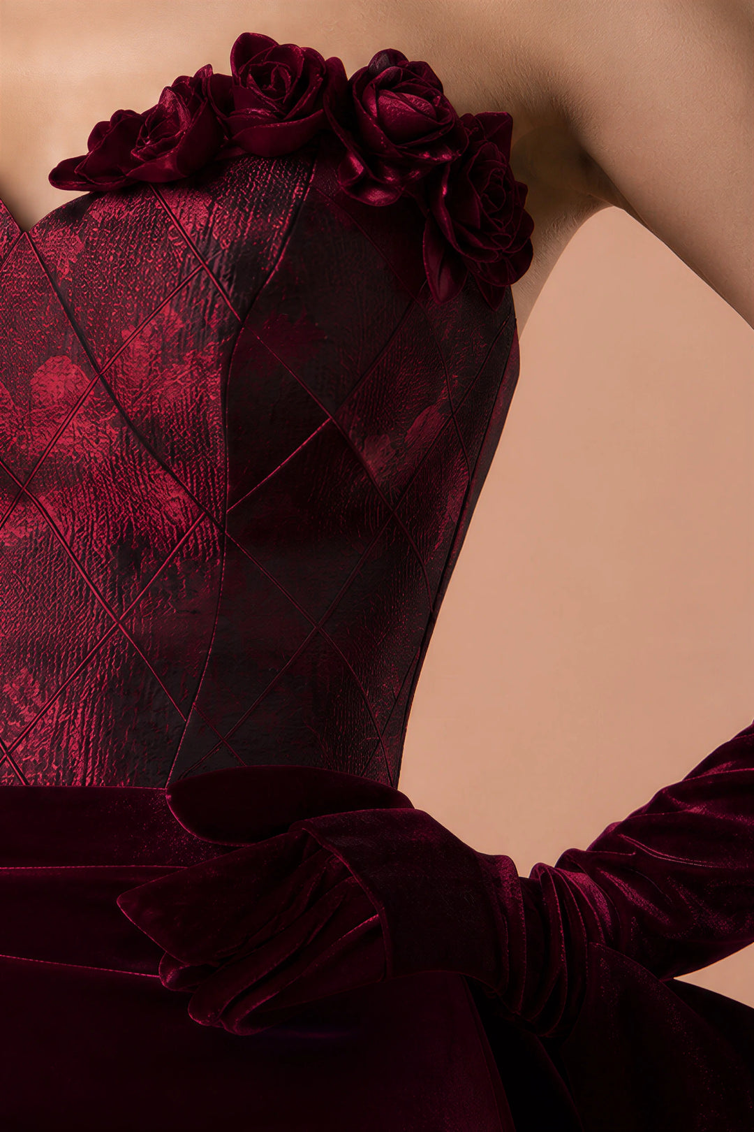 Gothic Burgundy Red Velvet Mermaid Formal Dress -Ball Gown Plus Size