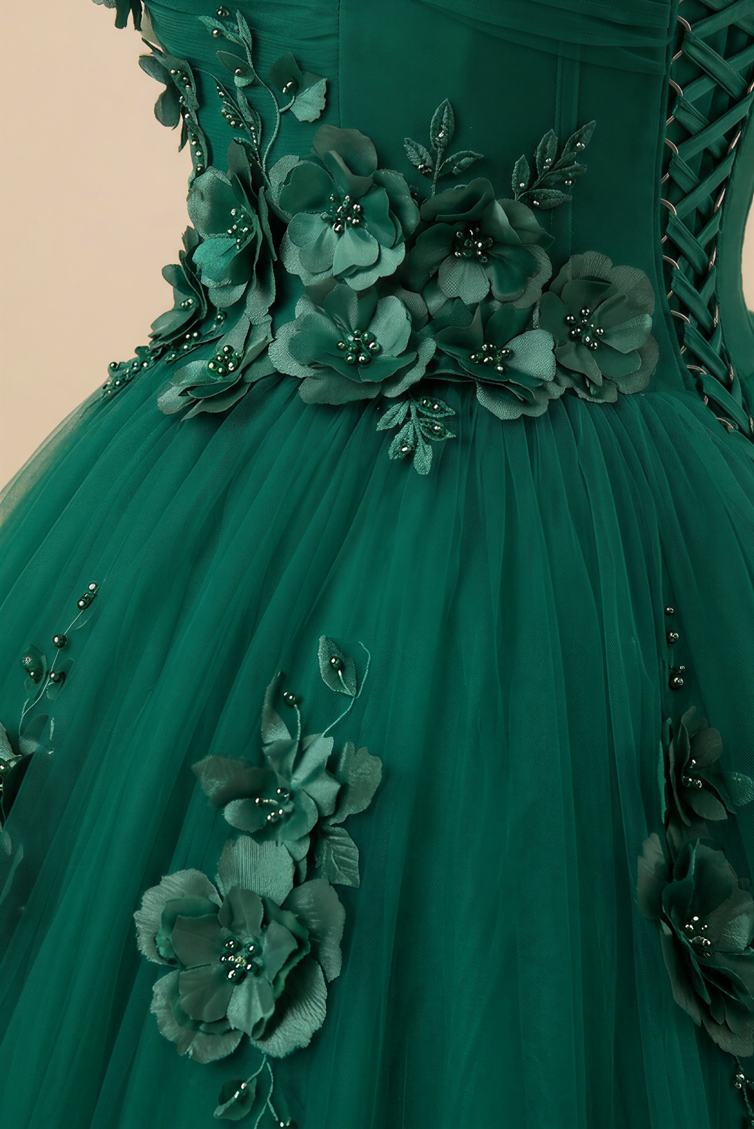 Gothic Emerald Green Ball Gown with Floral Accents - Off Shoulder Wedd WonderlandByLilian Gothic Emerald Green Ball Gown with Floral Accents - Off Shoulder Wedd WonderlandByLilian