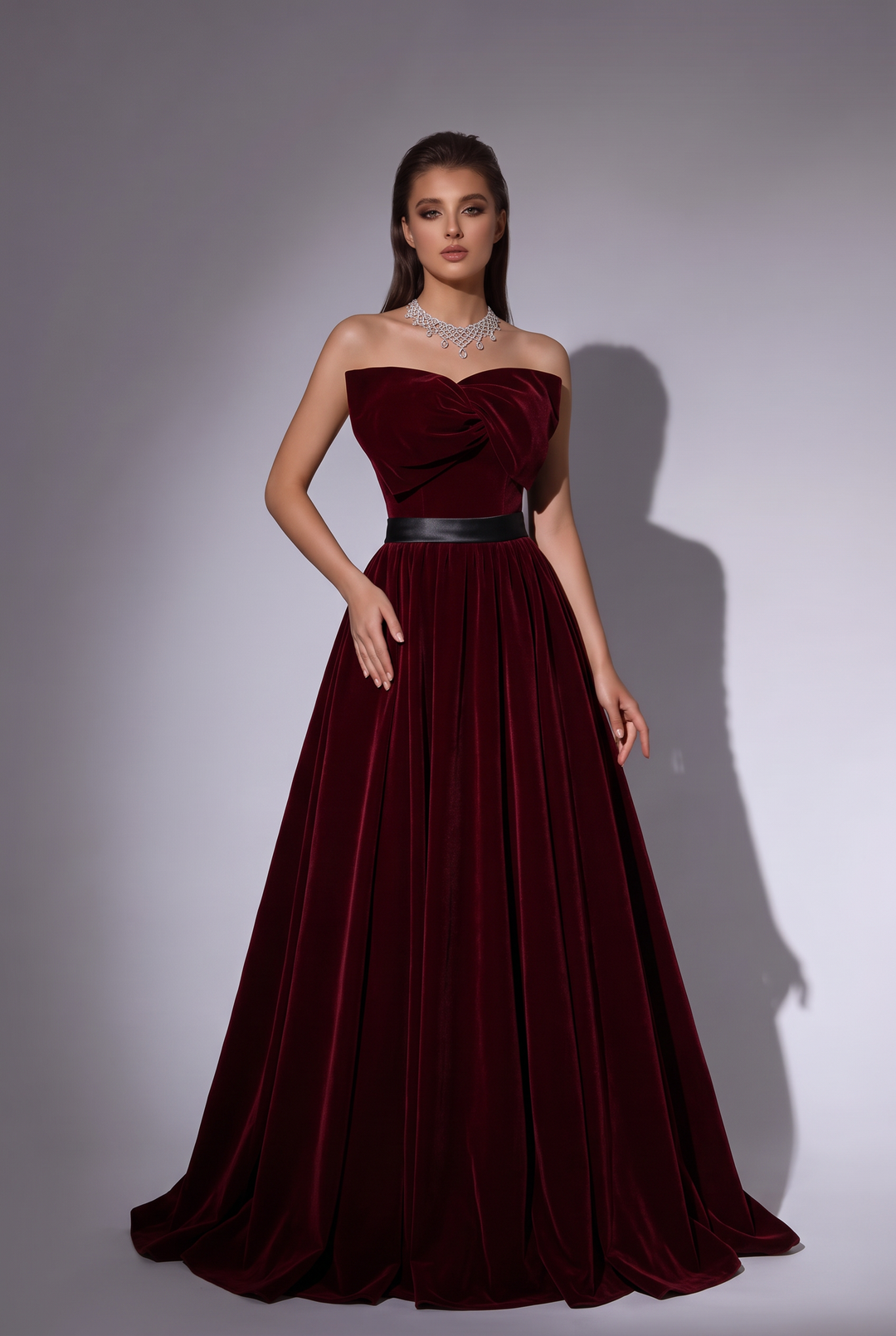 Gothic Red Velvet Evening Dress with Bow - Off the Shoulder Evening Gown - Evening Dress Red Colour with Corset Back Plus Size