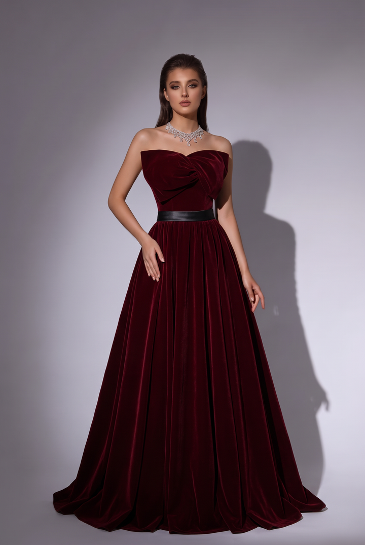 Gothic Red Velvet Evening Dress with Bow - Off the Shoulder Evening Gown - Evening Dress Red Colour with Corset Back Plus Size