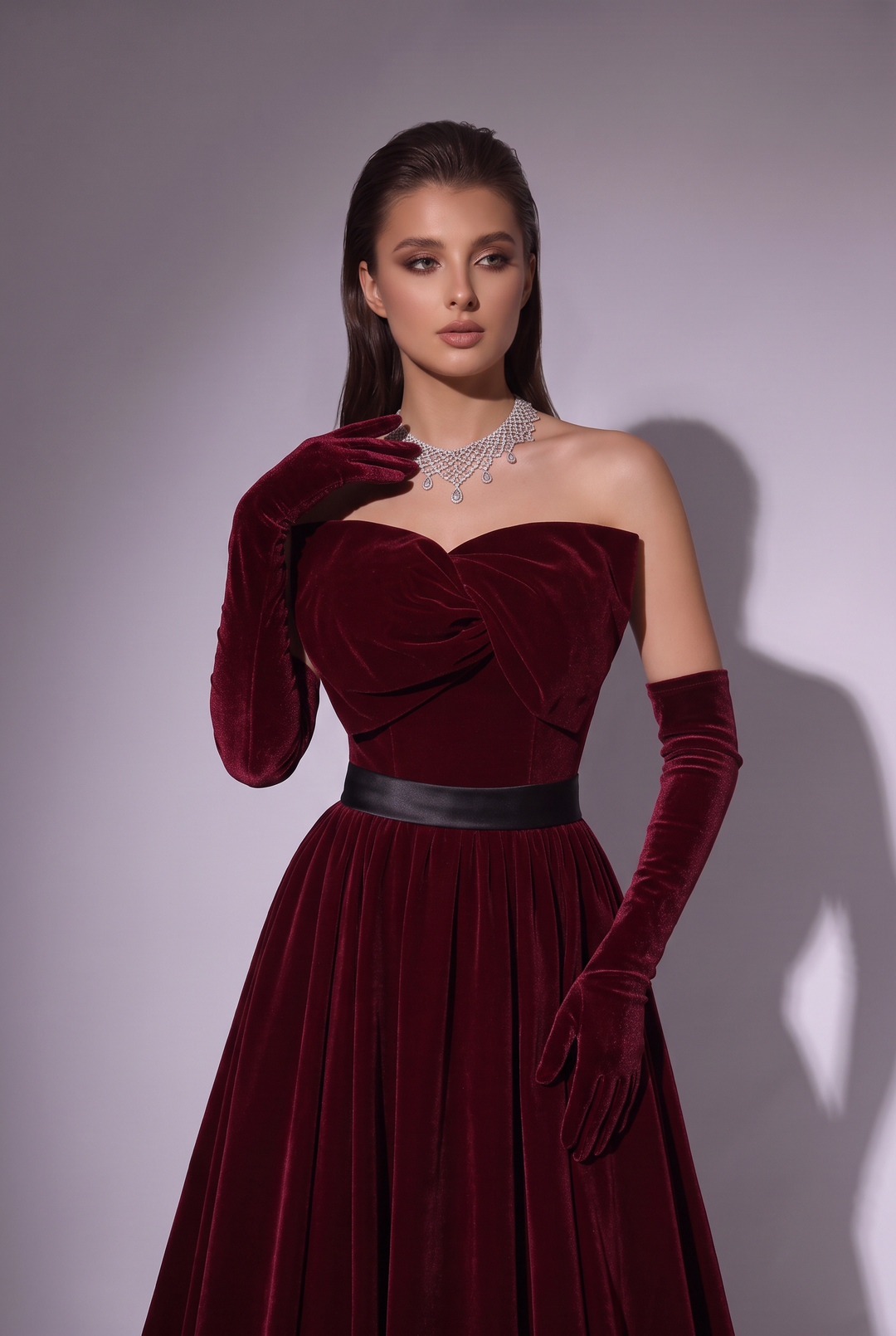 Gothic Red Velvet Evening Dress with Bow - Off the Shoulder Evening Gown - Evening Dress Red Colour with Corset Back Plus Size